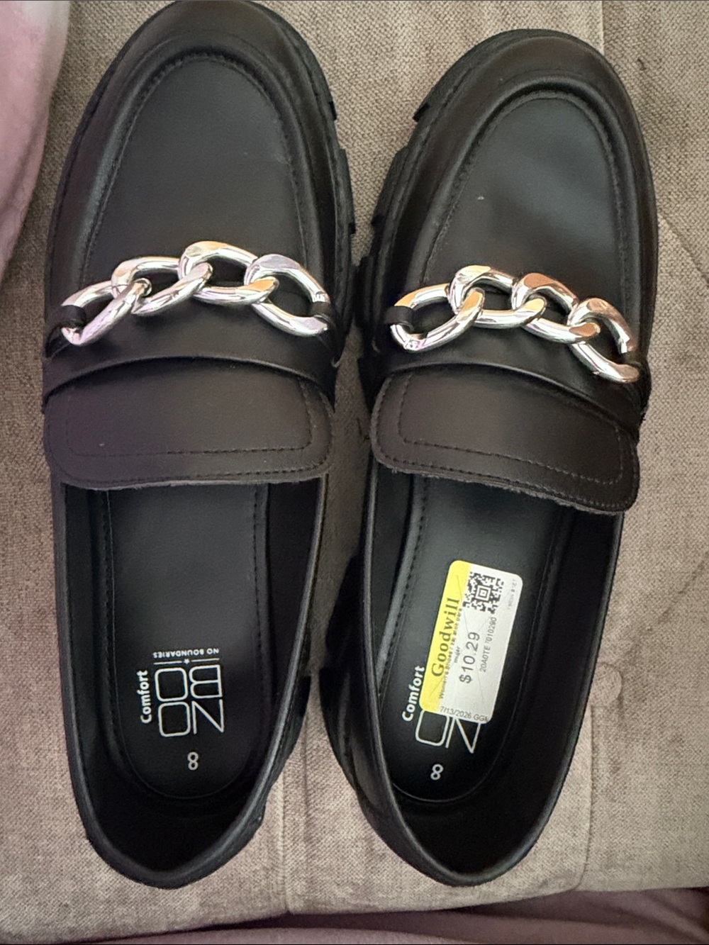 No Boundaries Black Loafers with Silver Chain Accent